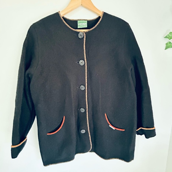 geiger Sweaters - Women's Black Geiger Cardigan with Orange Trim
